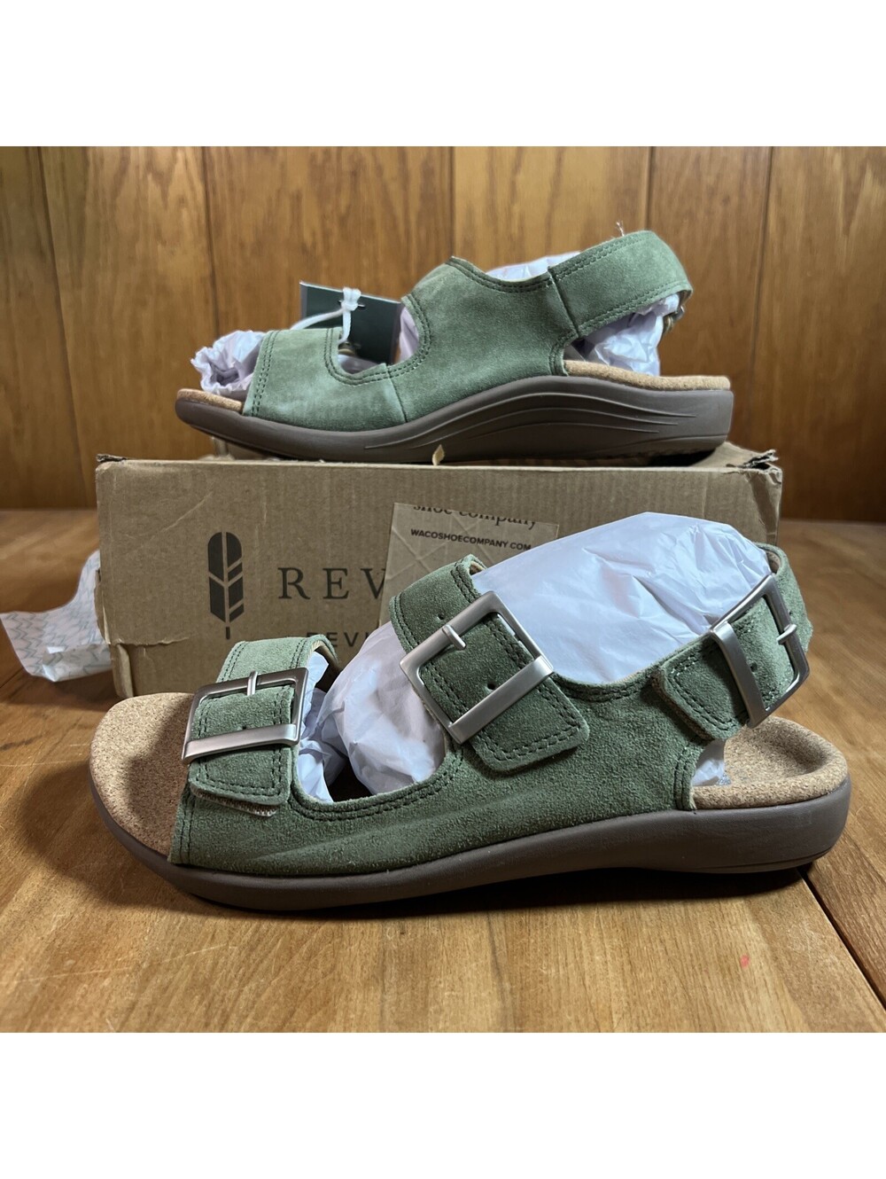 Waco Shoe Company Revitalign Roma Backstrap Women 8D In Olive, New Open Box